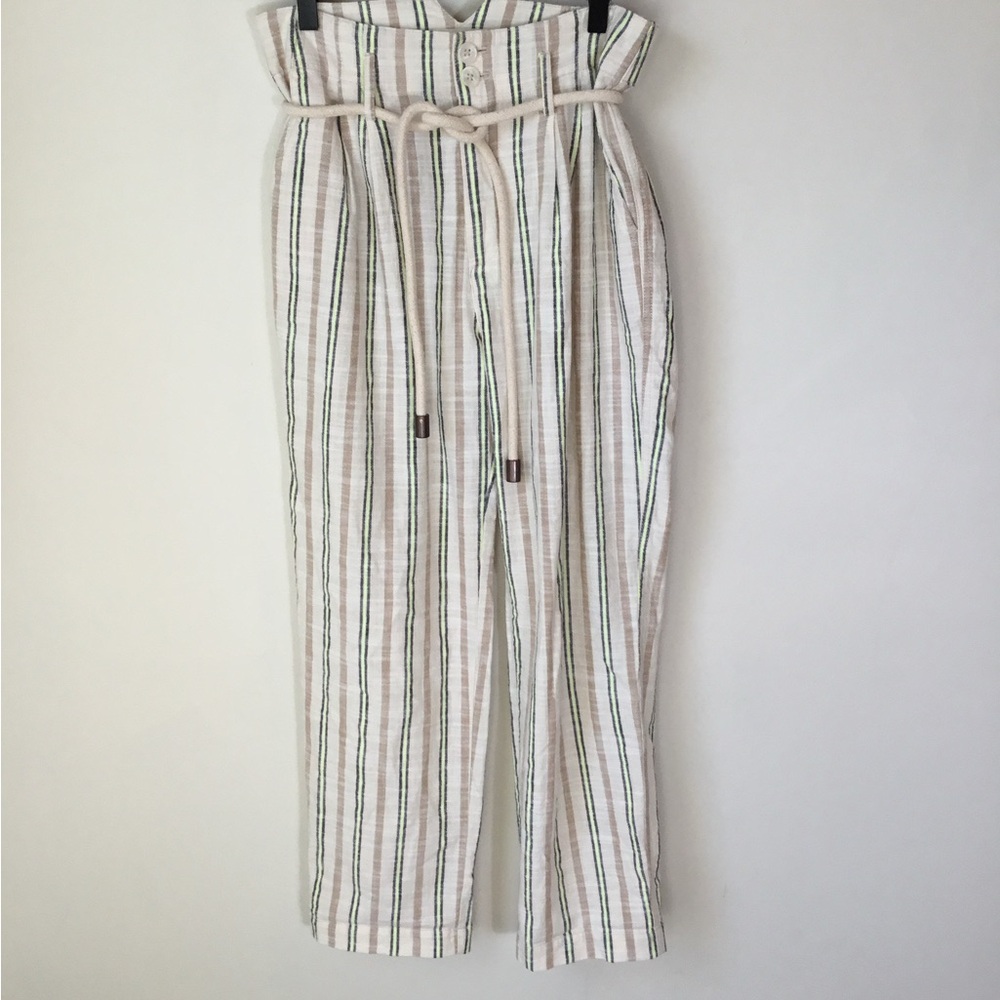 Maeve Sutton High‎ arise Cropped Striped Paper Bag Pants - Picture 2 of 8